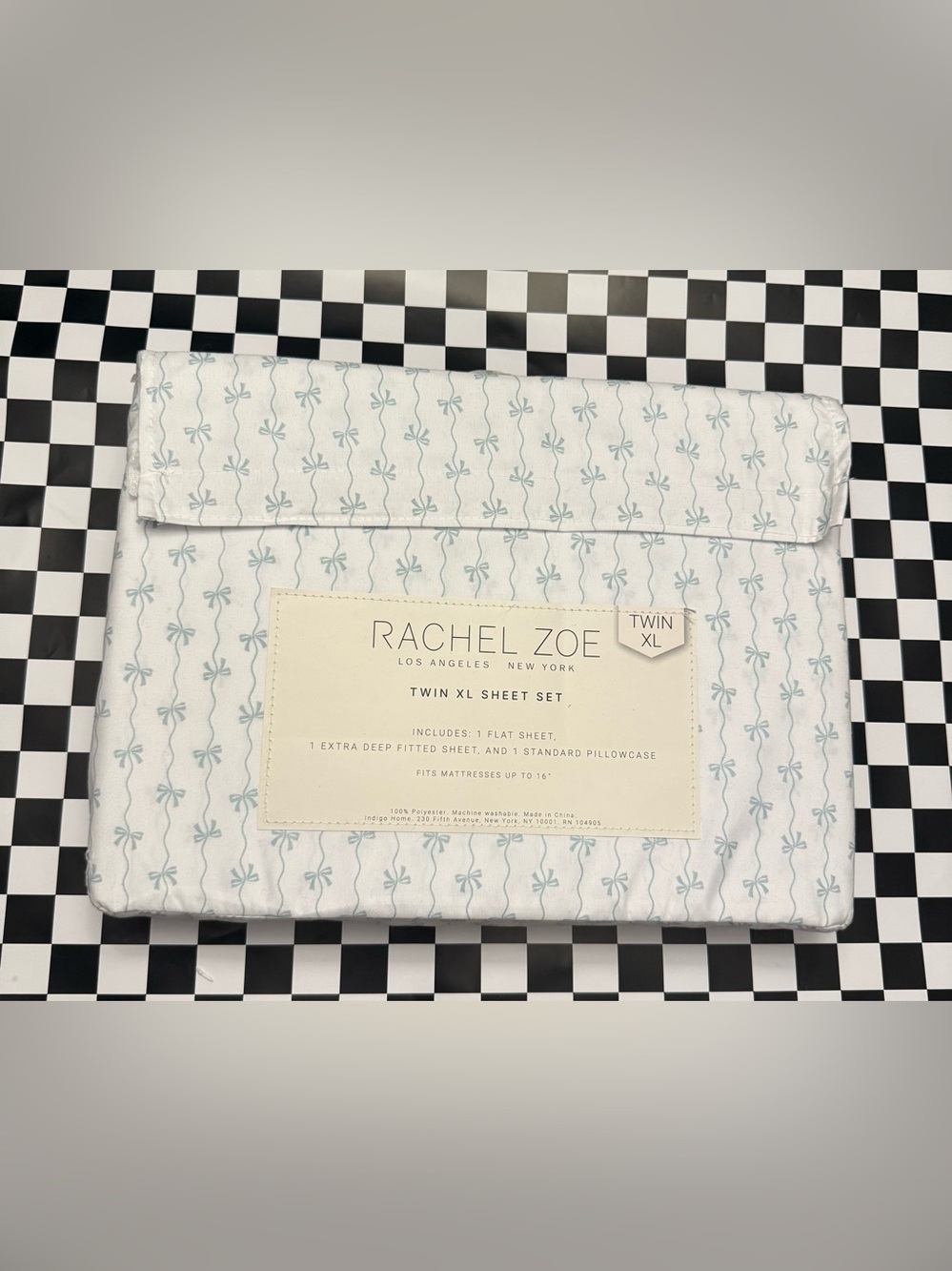 Rachel Zoe Sheet Set with Light Blue Bow Pattern TWIN XL